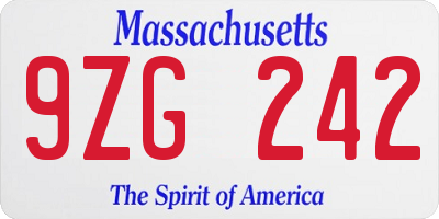 MA license plate 9ZG242