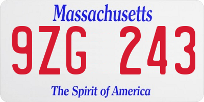 MA license plate 9ZG243