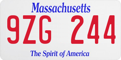 MA license plate 9ZG244