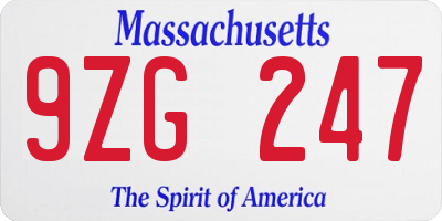 MA license plate 9ZG247