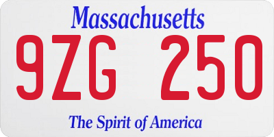 MA license plate 9ZG250