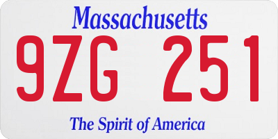 MA license plate 9ZG251