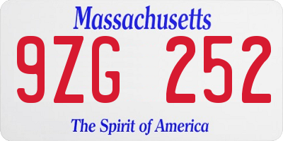 MA license plate 9ZG252