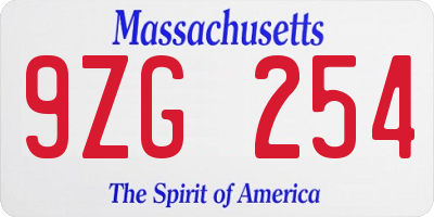 MA license plate 9ZG254