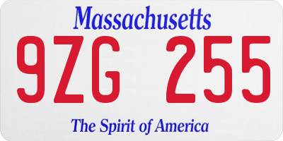 MA license plate 9ZG255
