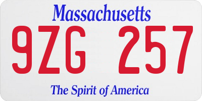 MA license plate 9ZG257