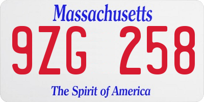 MA license plate 9ZG258
