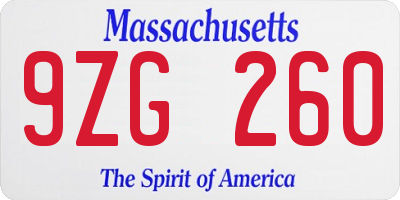 MA license plate 9ZG260