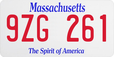 MA license plate 9ZG261