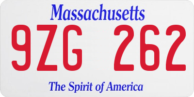 MA license plate 9ZG262