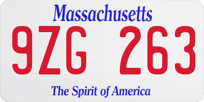 MA license plate 9ZG263