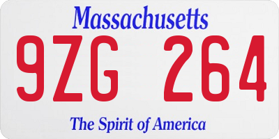 MA license plate 9ZG264