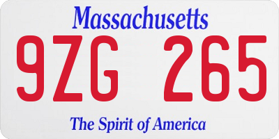 MA license plate 9ZG265