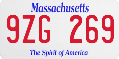 MA license plate 9ZG269