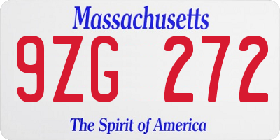 MA license plate 9ZG272