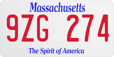 MA license plate 9ZG274