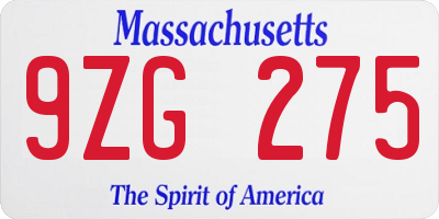 MA license plate 9ZG275