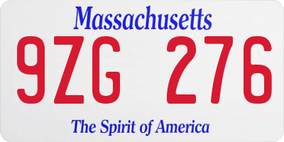 MA license plate 9ZG276