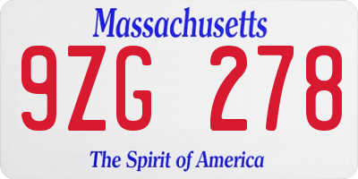 MA license plate 9ZG278