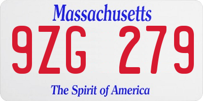 MA license plate 9ZG279