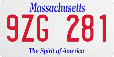 MA license plate 9ZG281