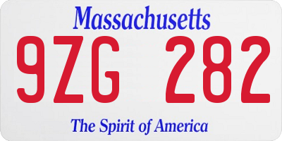 MA license plate 9ZG282