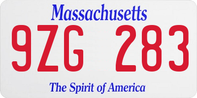 MA license plate 9ZG283