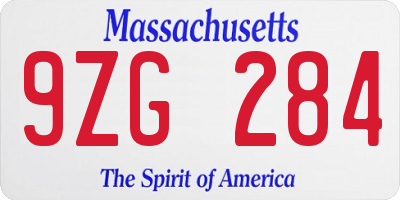 MA license plate 9ZG284