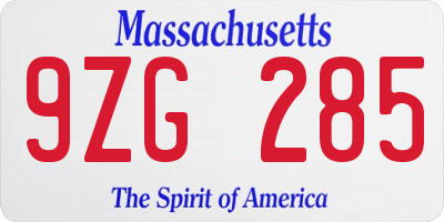 MA license plate 9ZG285