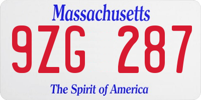 MA license plate 9ZG287