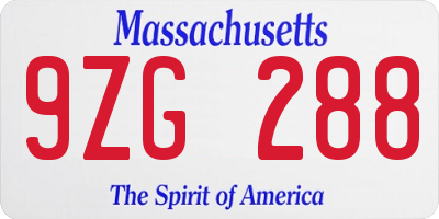 MA license plate 9ZG288