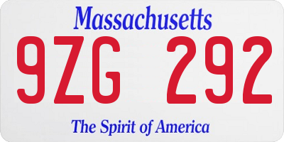 MA license plate 9ZG292
