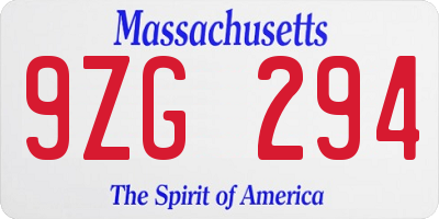 MA license plate 9ZG294