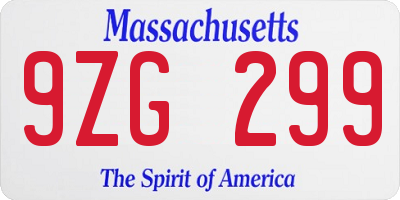 MA license plate 9ZG299