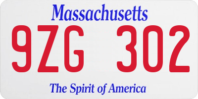 MA license plate 9ZG302