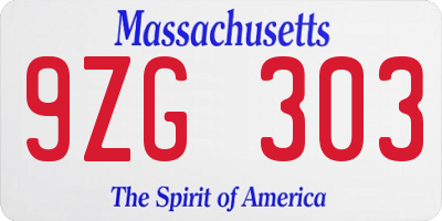 MA license plate 9ZG303