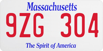 MA license plate 9ZG304