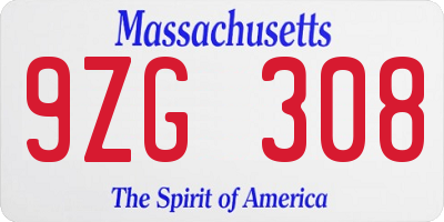 MA license plate 9ZG308