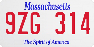 MA license plate 9ZG314