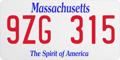 MA license plate 9ZG315