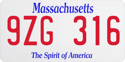 MA license plate 9ZG316