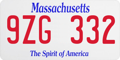 MA license plate 9ZG332