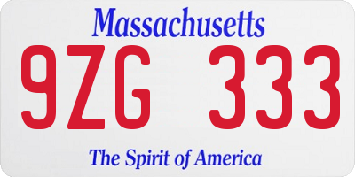 MA license plate 9ZG333
