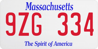 MA license plate 9ZG334