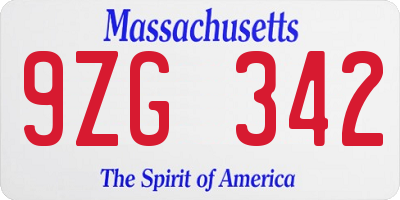 MA license plate 9ZG342