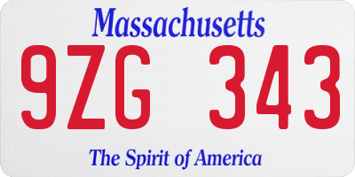 MA license plate 9ZG343