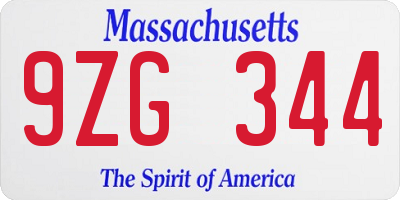 MA license plate 9ZG344