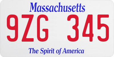MA license plate 9ZG345