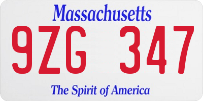 MA license plate 9ZG347