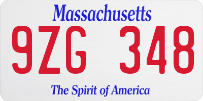 MA license plate 9ZG348